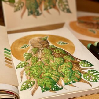 Botanická ilustrace Monstera ve vlasech botanicka ilustracia monstera vo vlasoch 3 wearewind plantizia Plantizia.cz