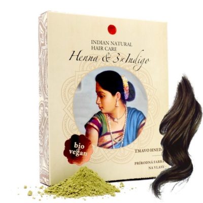 indian natural tmavě hnědá barva na vlasy henna 3x indigo