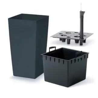 Vysoký samozavlažovací květináč Cubeo antracitový vysoky samozavlazovaci kvetinac antracitovy matny plastovy