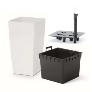 Vysoký samozavlažovací květináč Cubeo bílý vysoky samozavlazovaci kvetinac bily matny plastovy